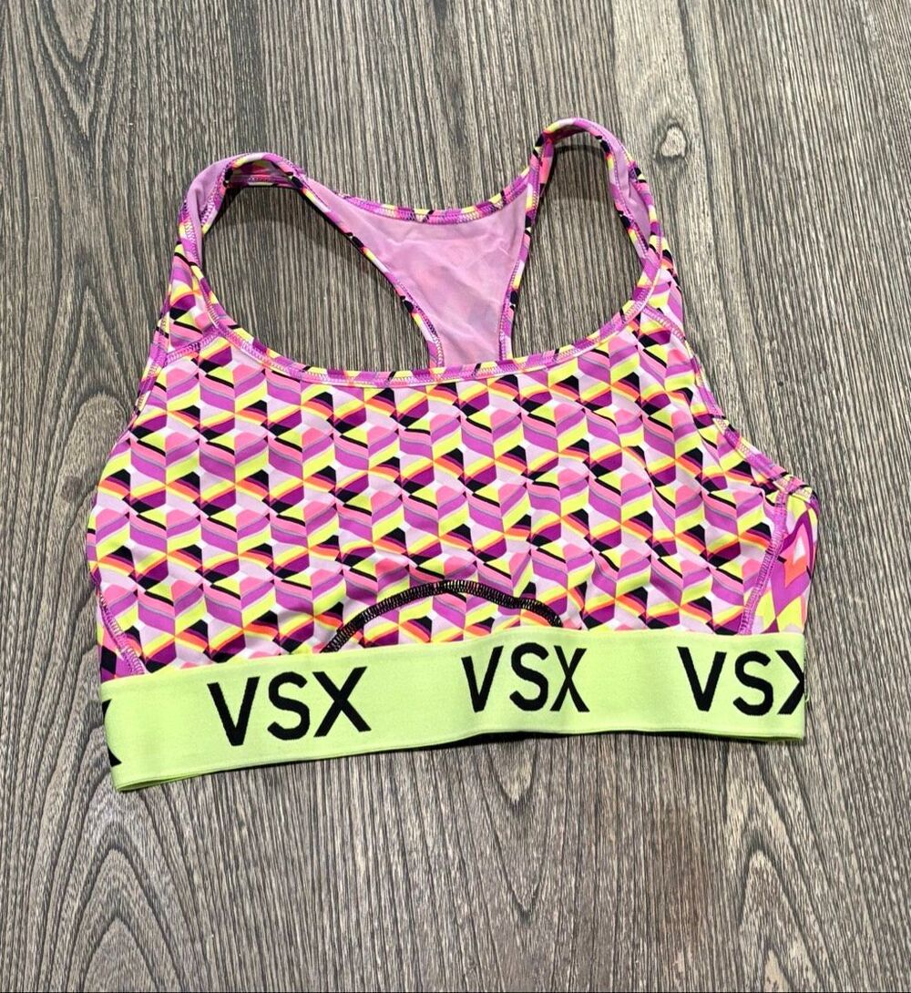 Victoria's Secret Women's VSX The Player Geo Racerback Sports Bra Pink Sz Medium